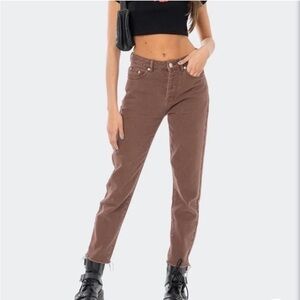 Edikted Brown coco mom jeans with silver hardware mid rise fit size medium